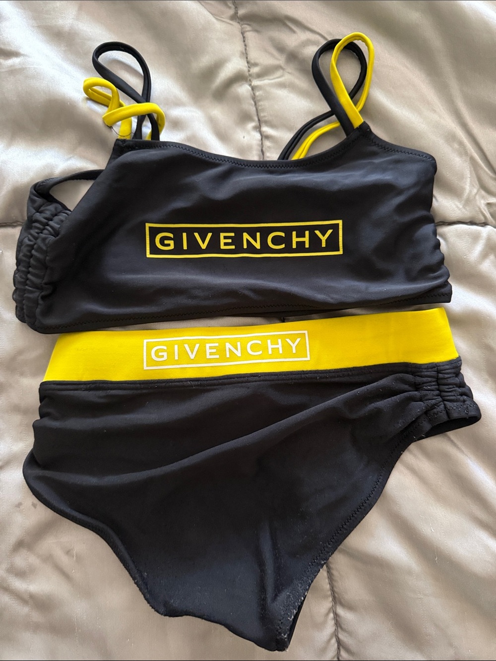 Givenchy Black with Yellow Logo Two-Piece Swim Set